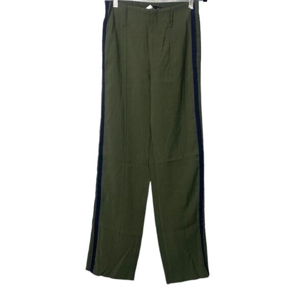 ZARA Trafaluc Relaxed Side Strip Leg Trouser Pants Ankle Zip Up XS Olive Green - Picture 2 of 16